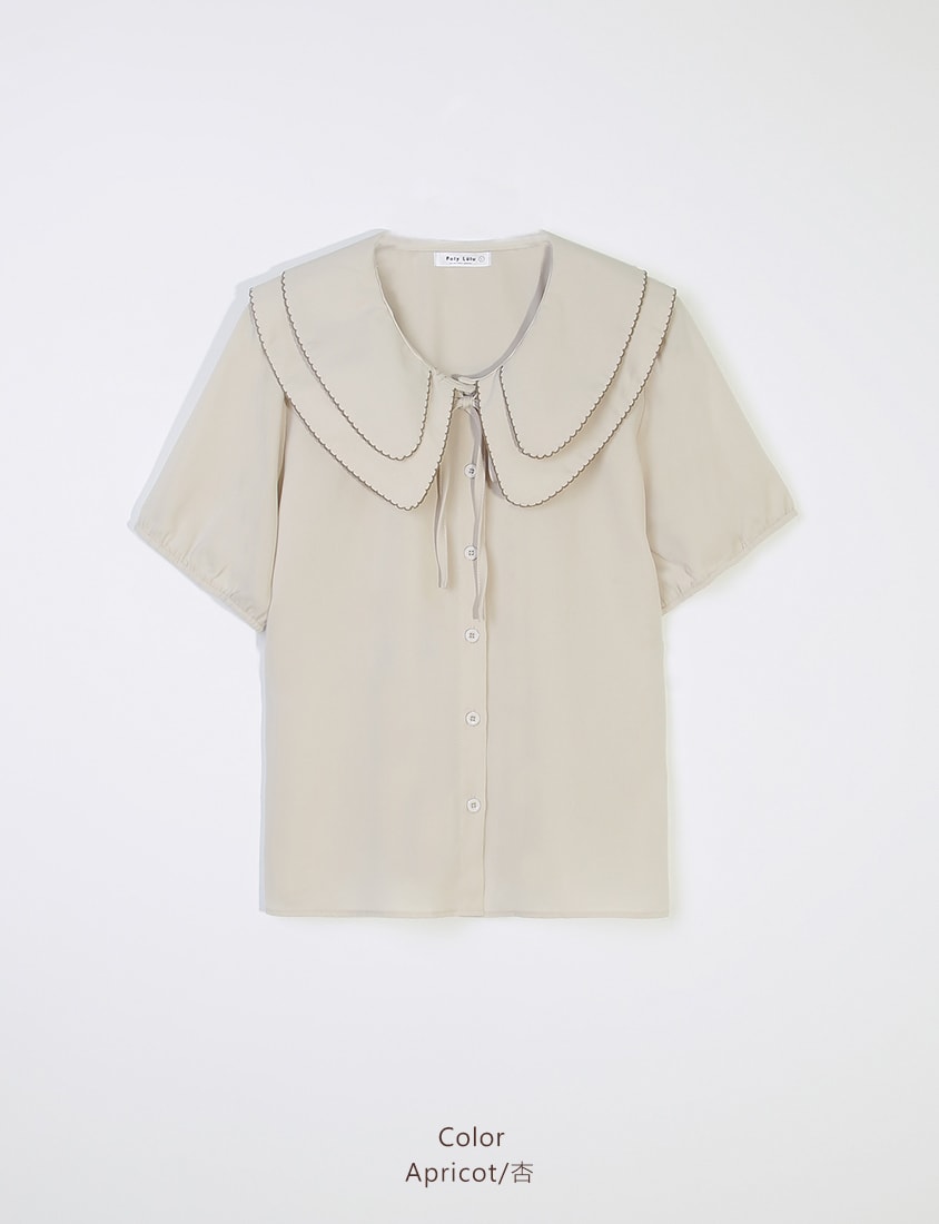 Double Layer Collar Tie Puff Sleeve Plus Size Blouse