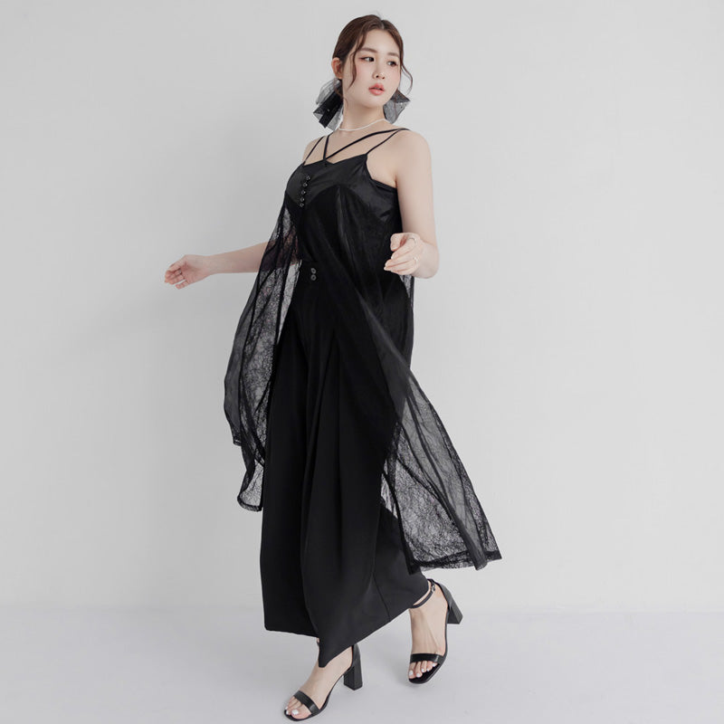 MISS. Elegant Sheer Lace Adjustable Strap Plus Size Cover Up