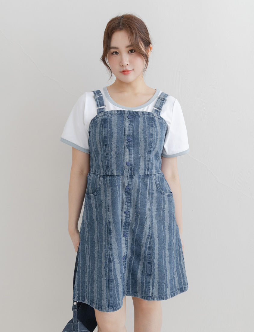 Adjustable Ruffled Plus Size Denim Overall Dress