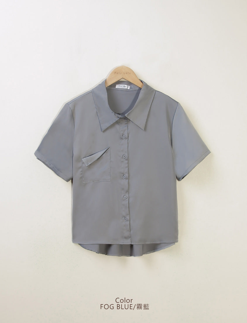 MISS. Elegant Pleat-Back Satin Plus Size Pocket Shirt