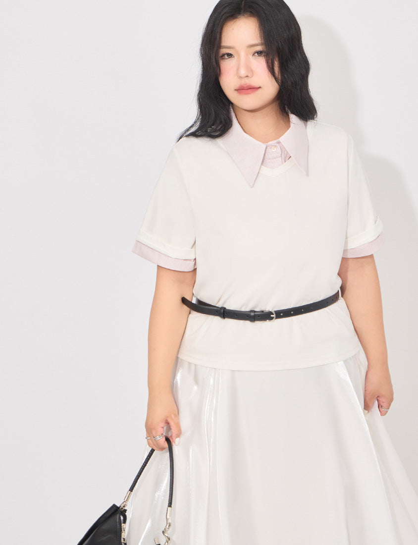 MORE U Pinstripe Side-Tie Plus Size Shirt