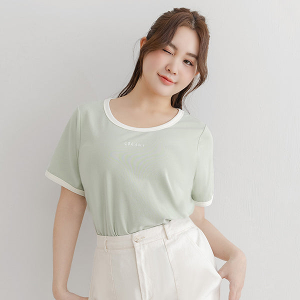 CREAMY Embroidered Color-Block Plus Size Tee