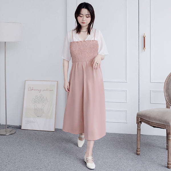 MISS. Faux Two-Piece Sheer Elastic Strap Plus Size Dress