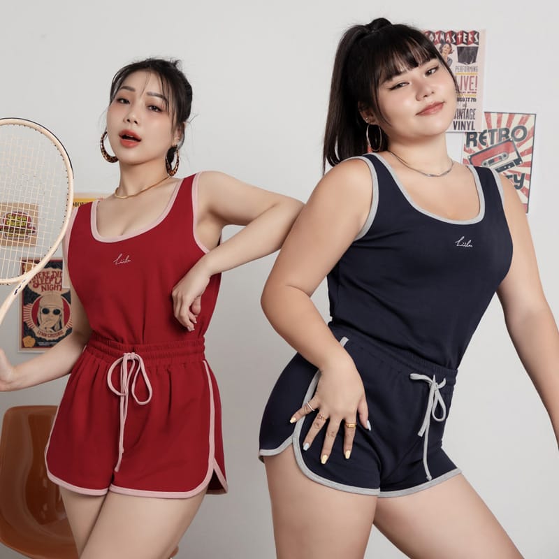 MUA! Sporty U-Neck Racerback Embroidery Plus Size Tank