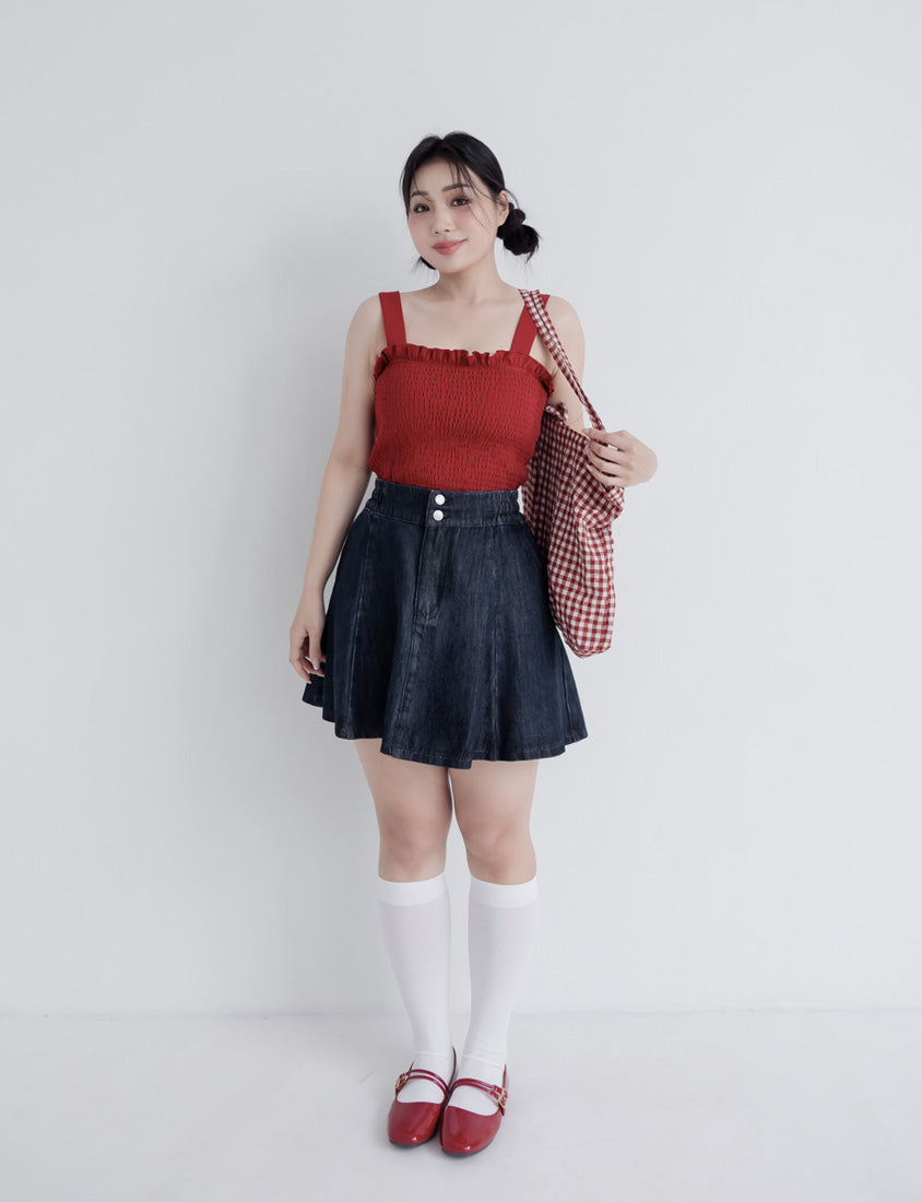 Silky Cool Flare Plus Size Denim Skirt (With Inner Shorts)