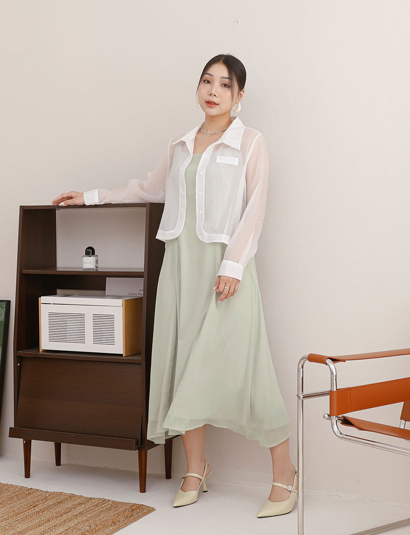 MISS. Ethereal Double Layer Sheer Adjustable Plus Size Maxi Dress