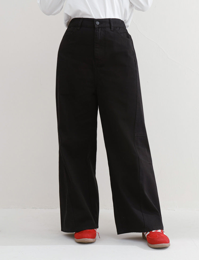 Everyday Versatile Twill Plus Size Straight-Leg Wide Pants