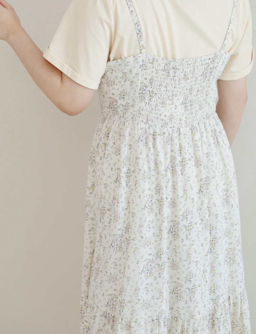 Ruched Floral Flared Hem Plus Size Cami Strap Dress