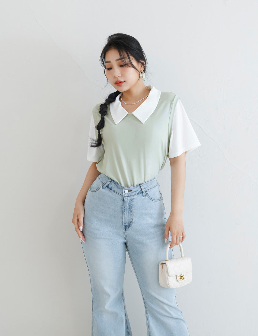 MISS. Lyocell Cooling Faux Two-Piece Plus Size Top