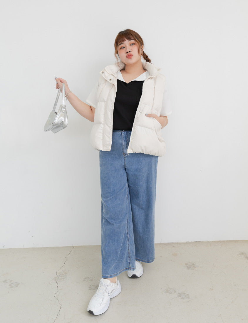 Space Cotton Sailor Collar Faux Two-Piece Plus Size Top
