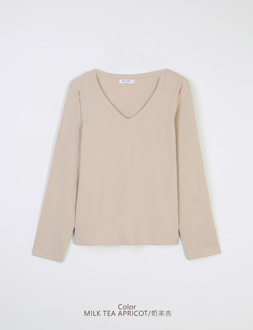 V-Neck Slim Fit Plus Size Long Sleeve Tee