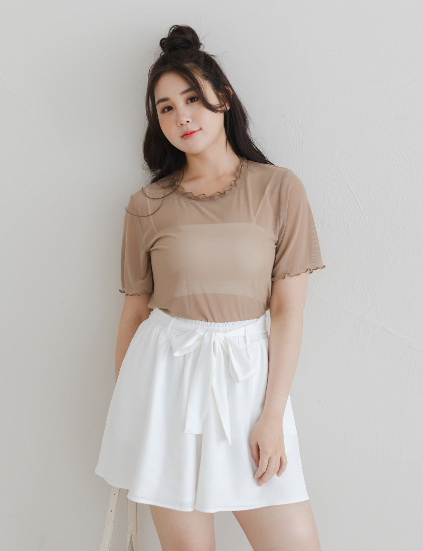 Double Layered Ruffle Sheer Stretch Plus Size Top