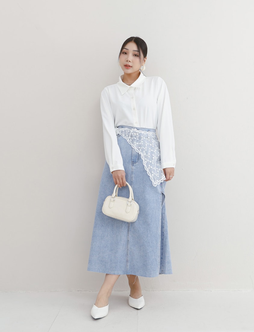 MISS. Two Piece Korean Style Lace Chiffon Plus Size Blouse (With Shawl)