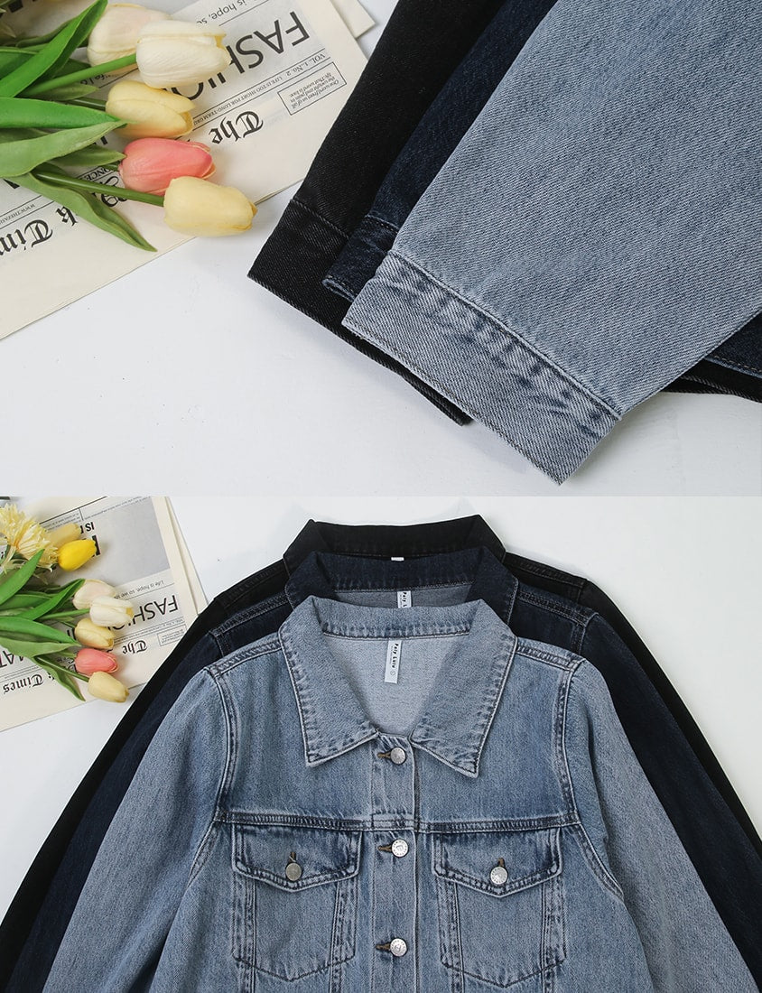 Casual Classic Denim Plus Size Long Sleeve Jacket