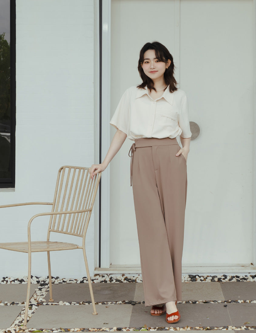 MISS. Lightweight Cooling Waist Tie Straight Leg Plus Size Tailored Pants