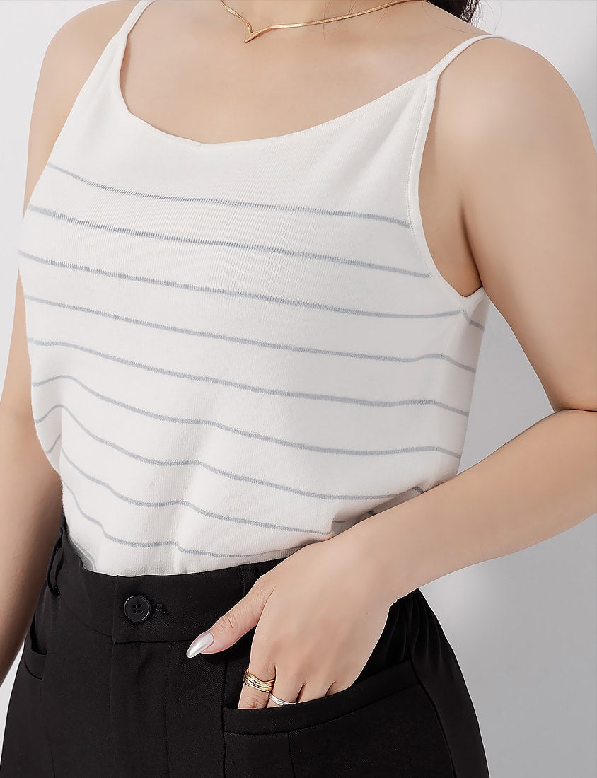 MISS. Versatile Soft Skin Stripe Knit Plus Size Tank Top