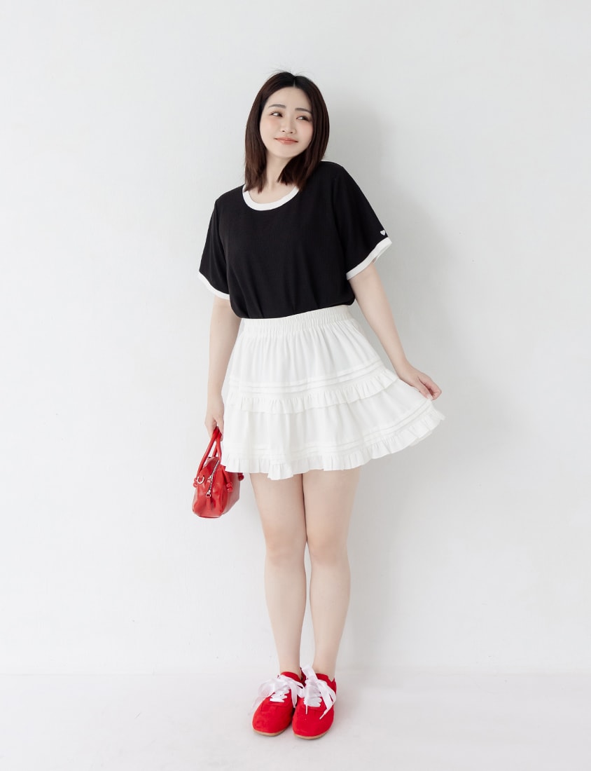 Colorblock Waffle Heart Embroidery Plus Size Top