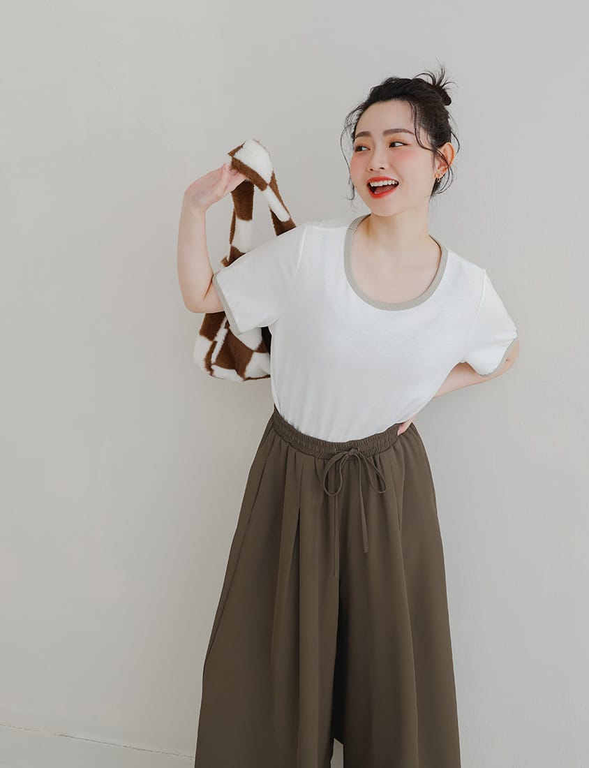 Korean Style Large Pleated Elastic Waist Tie Plus Size Wide Leg Pants