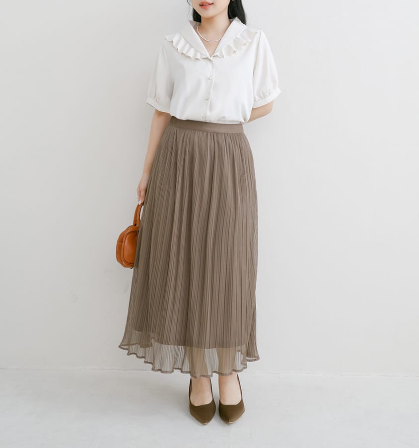 MISS. Ethereal Sheer Pleated Elastic Plus Size Maxi Skirt