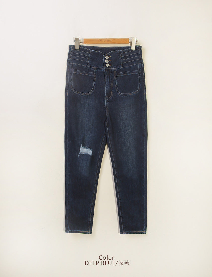 Cooling Tech Corset Waist Plus Size Distressed Jeans