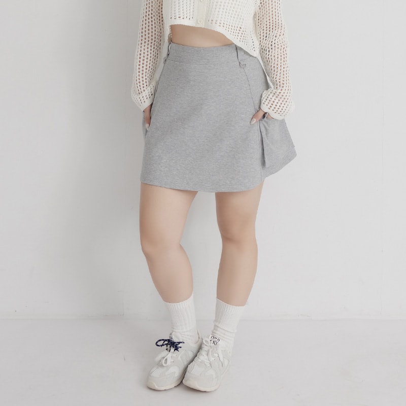 Space Cotton Utility Cargo Pocket Plus Size Mini Skirt (With Inner Pants)