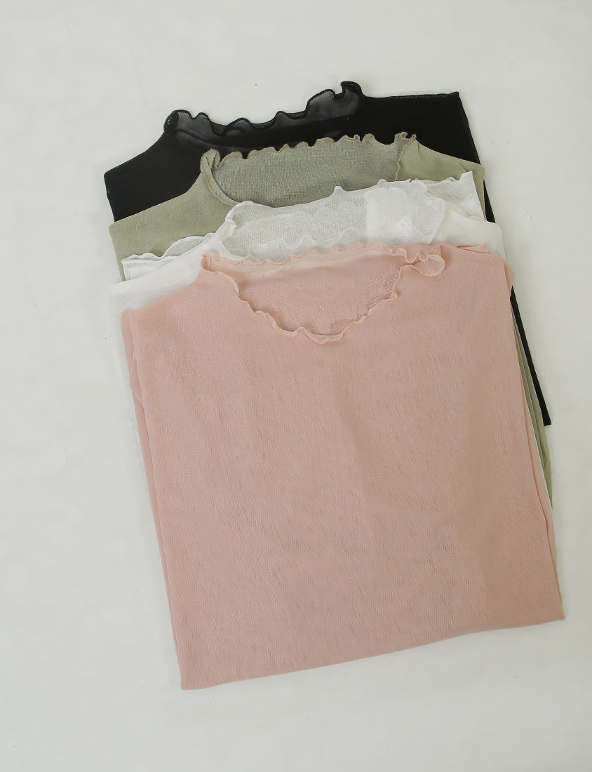 MISS. Sheer Wavy Edge Korean Style Plus Size Short Sleeve Top