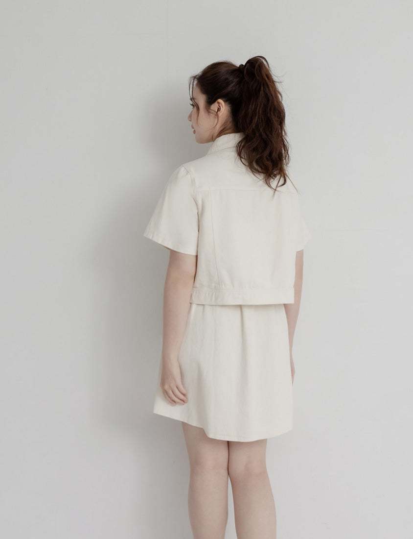 Korean Style Twill Button-Down Plus Size Short Sleeve Jacket