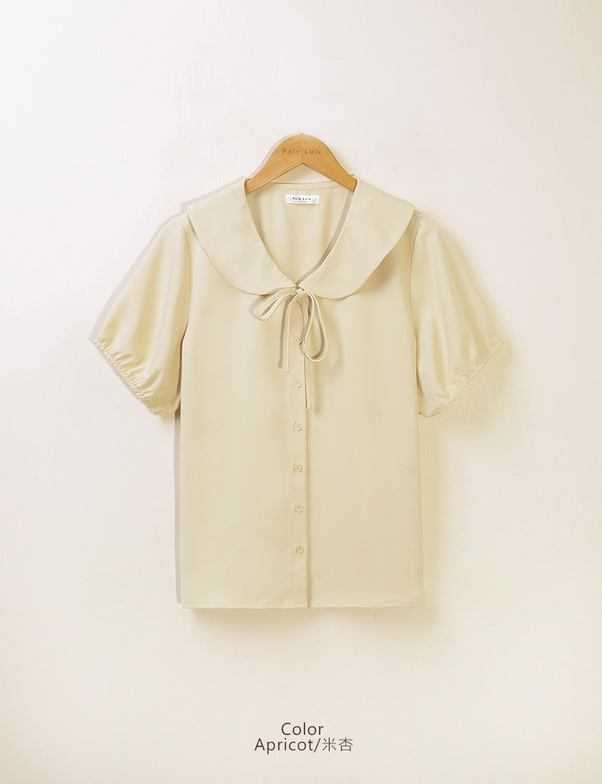 Sweet Front-Tie Oversized Plus Size Collar Blouse
