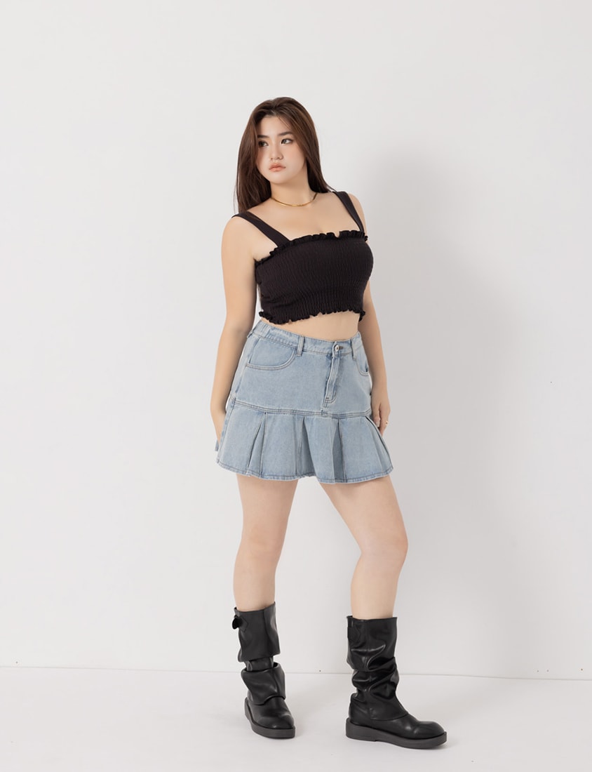 Pobra Cropped Ginger Fleece Bubble Hem Plus Size Bra Top (With Padding)