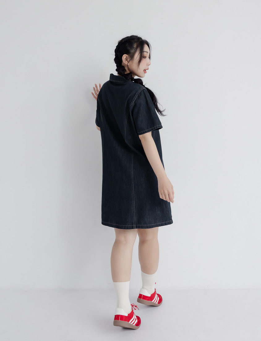 Versatile A-Line Denim Plus Size Shirt Dress