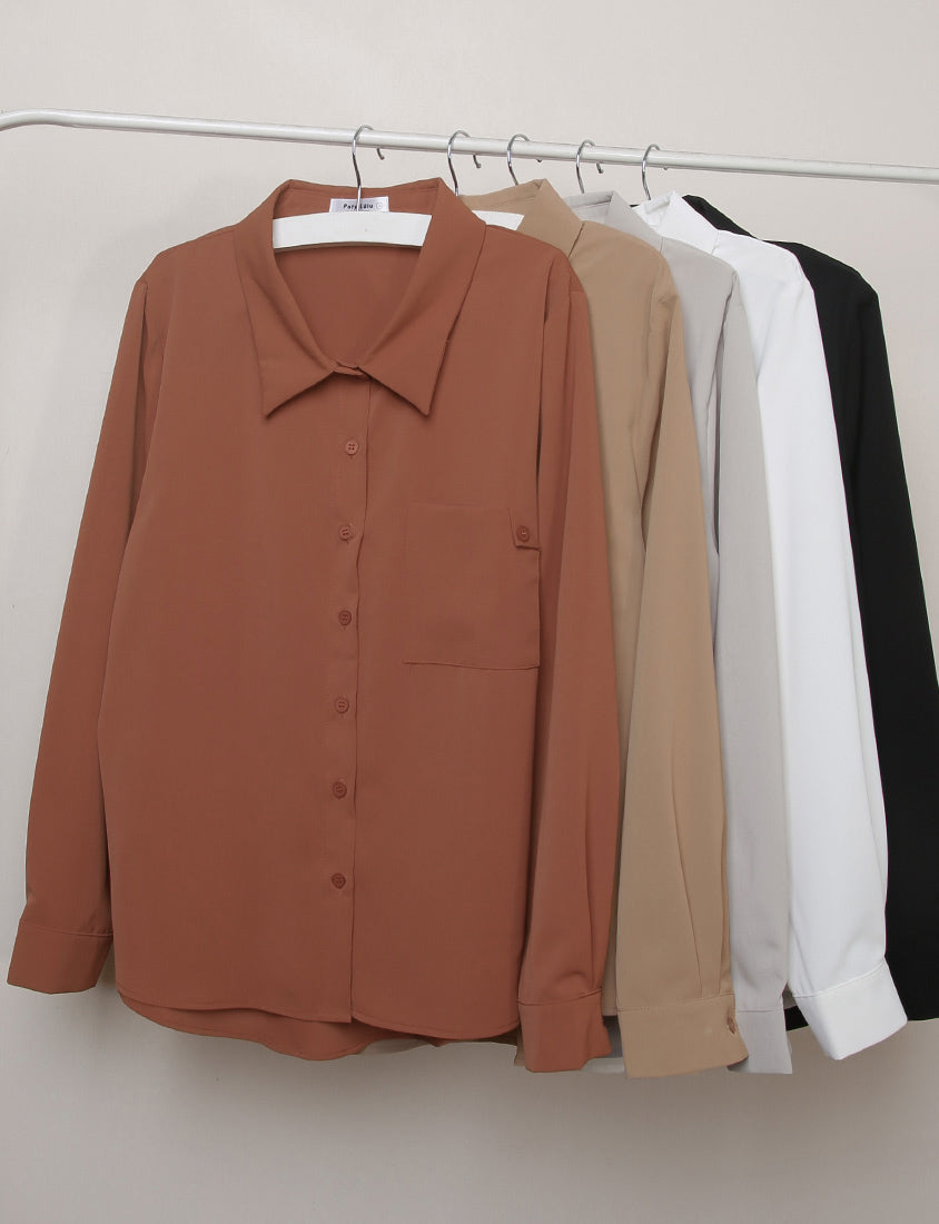 MISS. Wrinkle-Resistant Textured Multicolor Pocket Plus Size Shirt