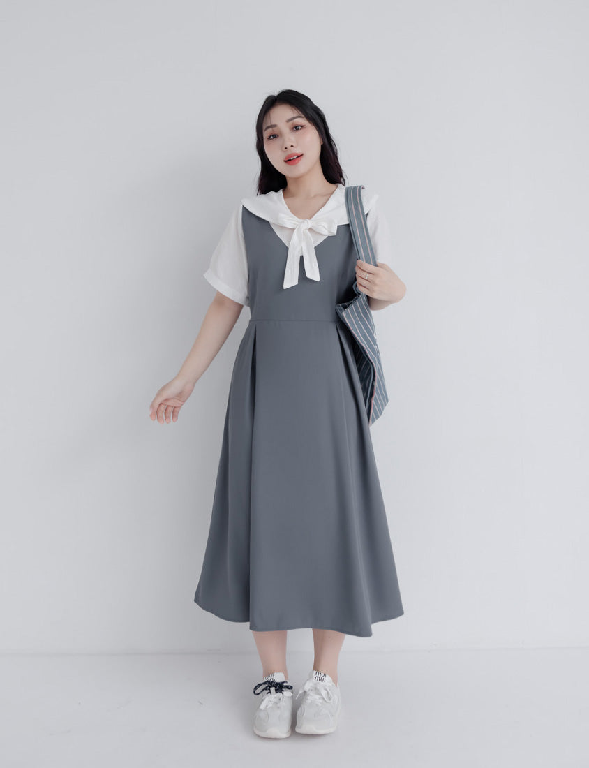 Mixed-Material Patchwork Faux Two-Piece Plus Size Maxi Dress