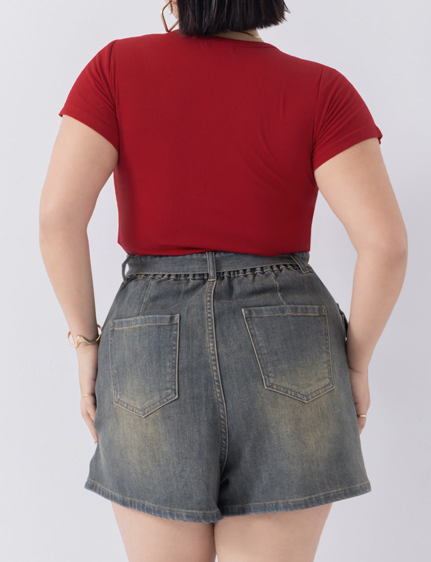 MUA! Washed Denim Plus Size Utility Skort with Belt