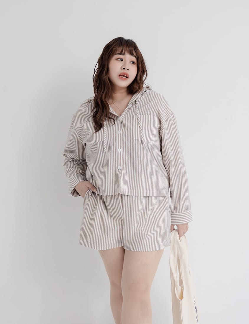 Bubble Stripe Layered-Look Plus Size Shorts