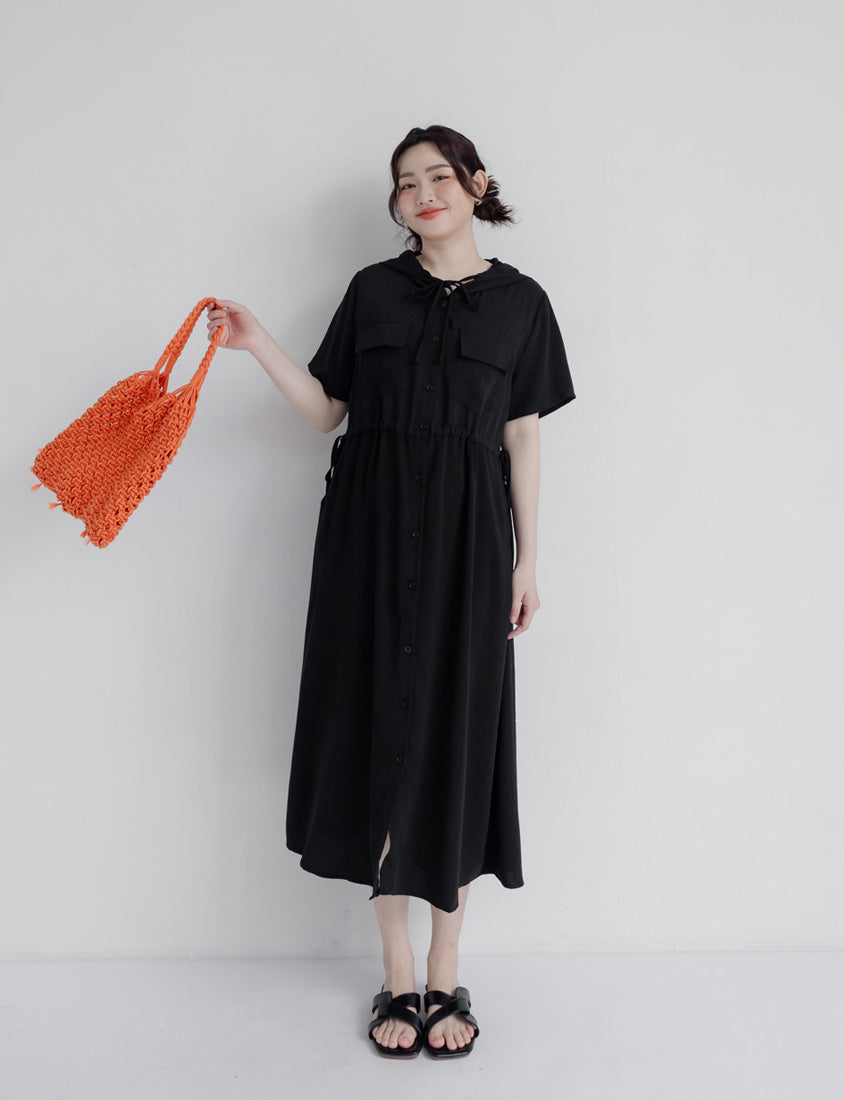 Cargo Hooded Button-Up Plus Size Maxi Dress