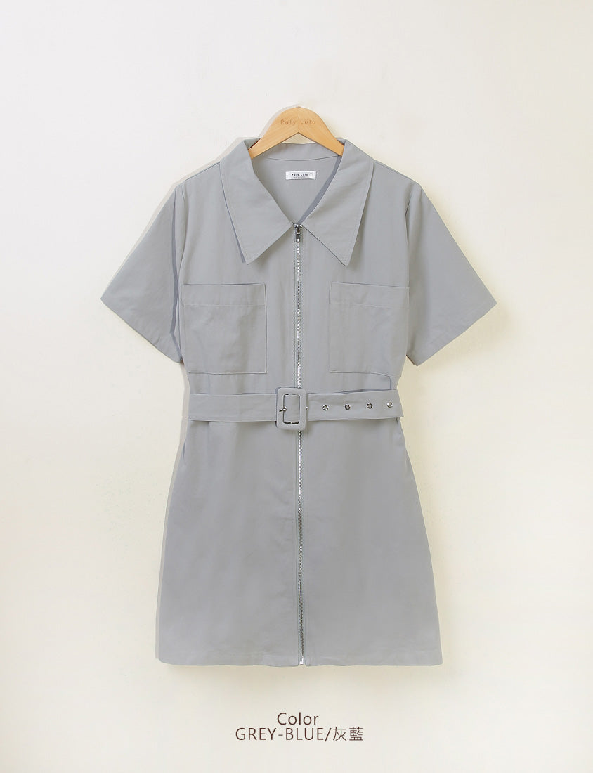 Casual Cargo Zip-Front Plus Size Mini Dress (With Belt)