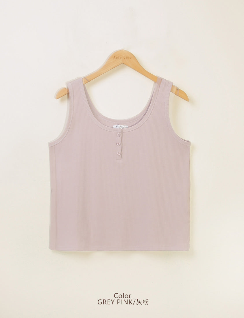 Basic U-Neck Ribbed Button Plus Size Tank Top