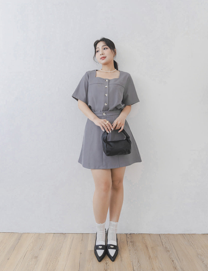 MISS. Korean Style Square Neck Twill Faux Button Top
