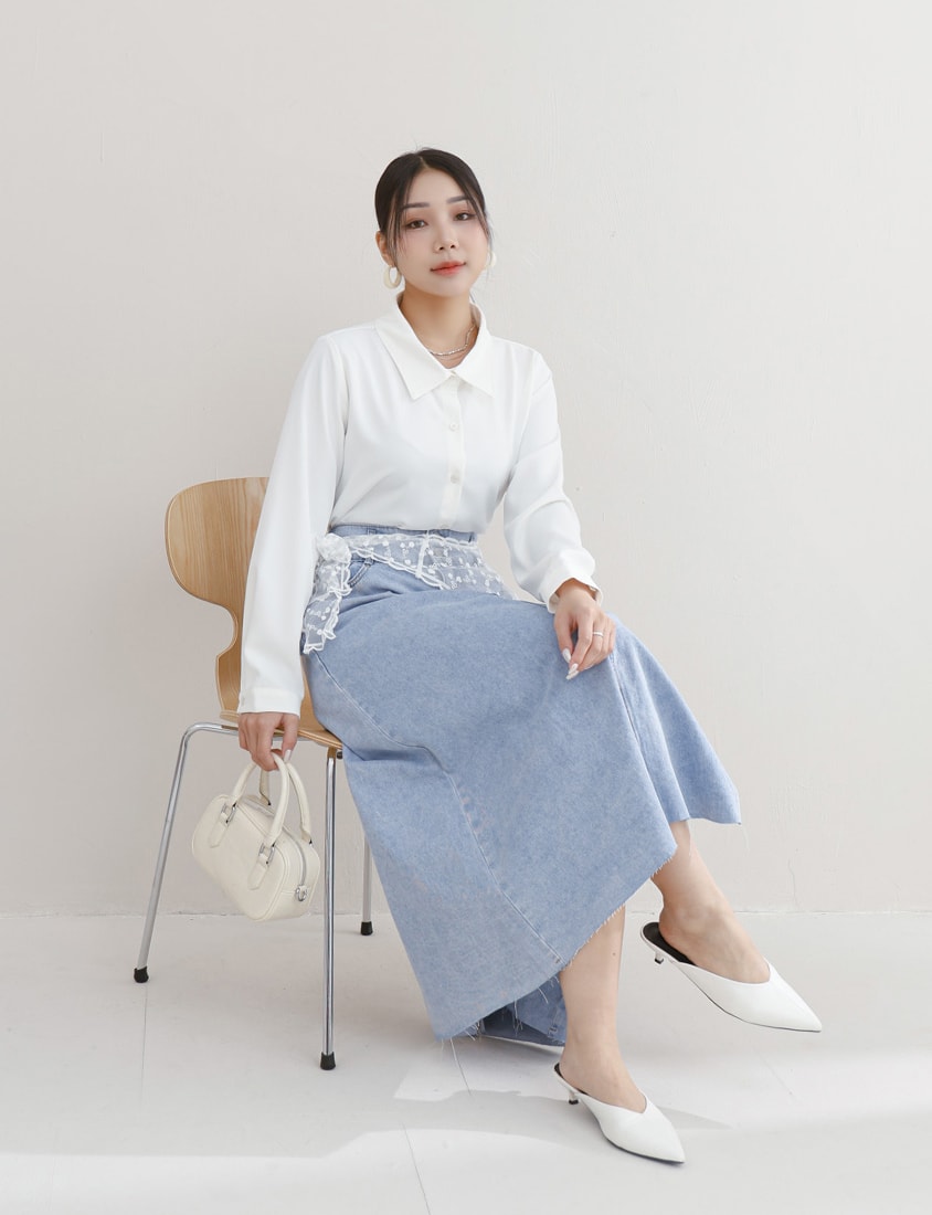 MISS. Two Piece Korean Style Lace Chiffon Plus Size Blouse (With Shawl)