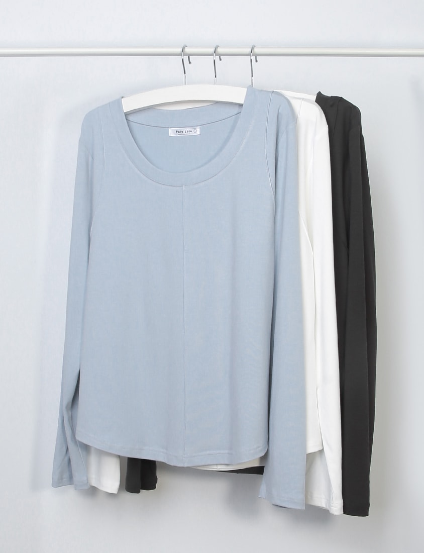 Crewneck 3D Pleated Plus Size Long Sleeve Tee