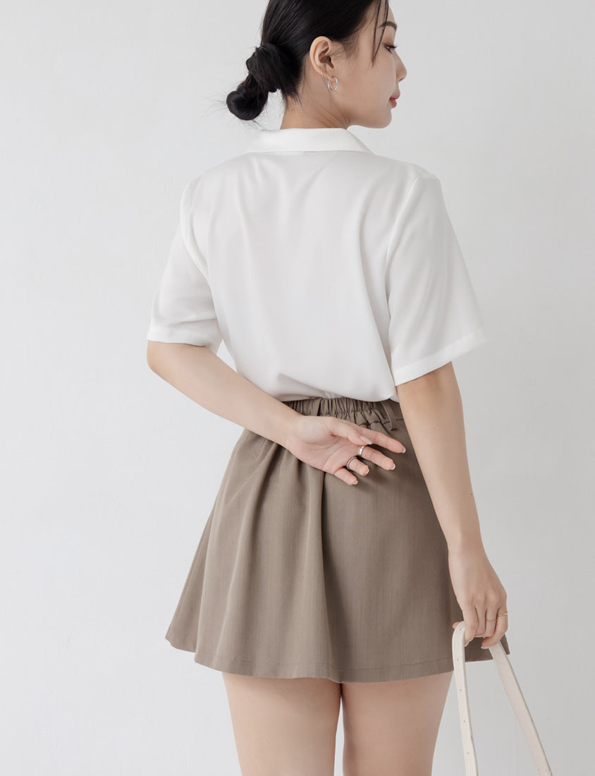MISS. Glossy Satin Cuban Collar Plus Size Shirt With Floral Buttons