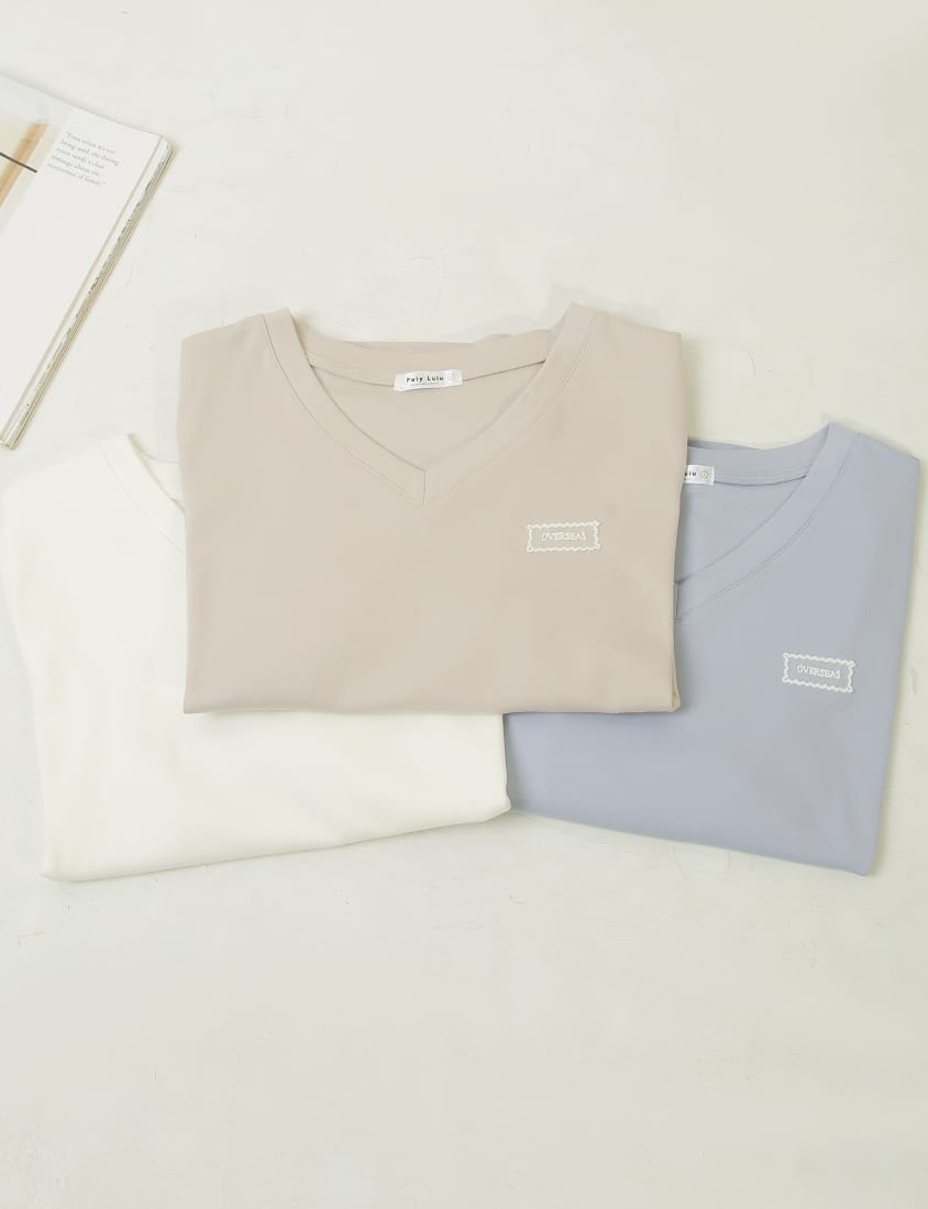 MISS. Cooling V-Neck Lace Plus Size Embroidered Tee (with Scarf)