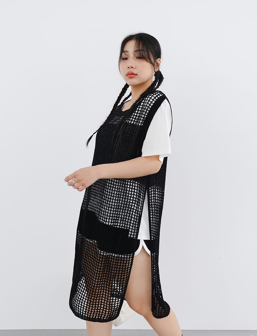 Japanese Style Side Slit Long Knit Plus Size Vest