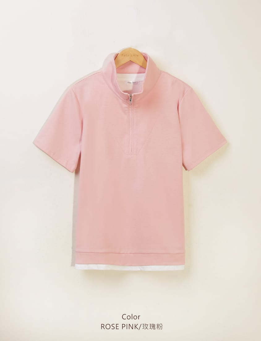 Zip-Up Faux Two-Piece Multicolor Plus Size Short Sleeve Tee
