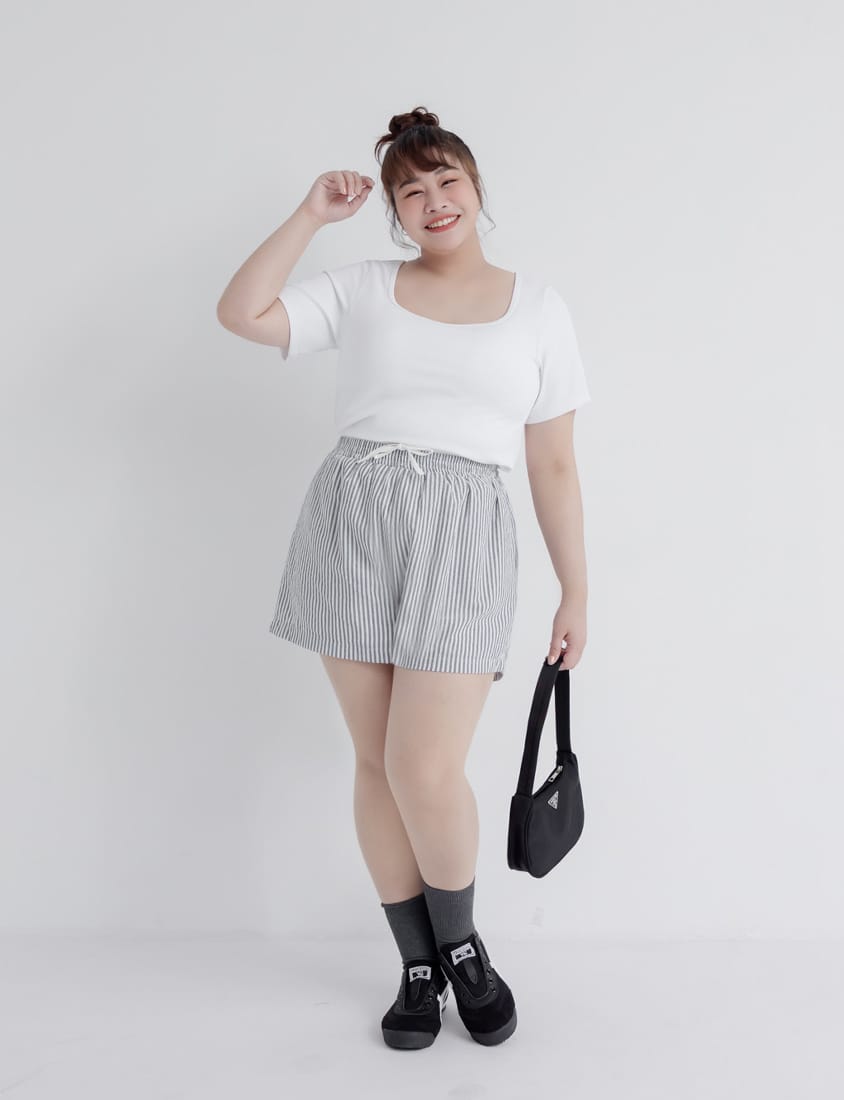 Pobra. Airy Ribbed Square Neck Short Sleeve Plus Size Bra Top