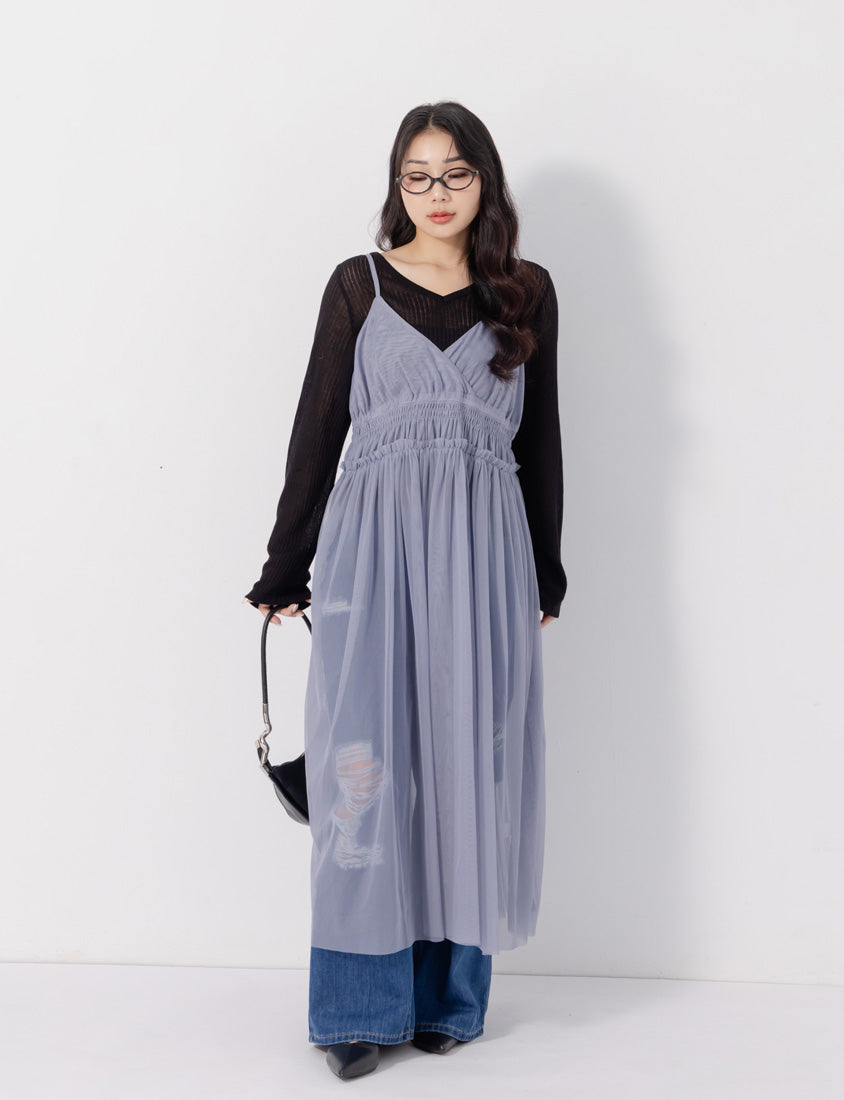 Lyocell Sheer Knit Plus Size Long Sleeve Top