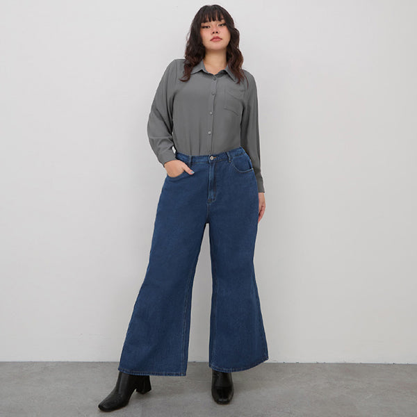 Vintage Washed Elastic Back Waist Plus Size Wide Leg Jeans
