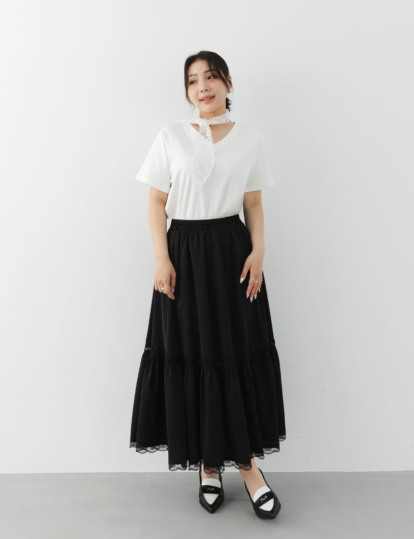 MISS. Cooling V-Neck Lace Plus Size Embroidered Tee (with Scarf)