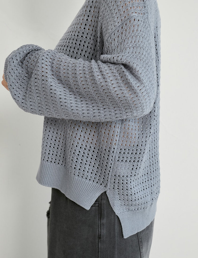 Anti-Pilling V-Neck Eyelet Plus Size Knit Top