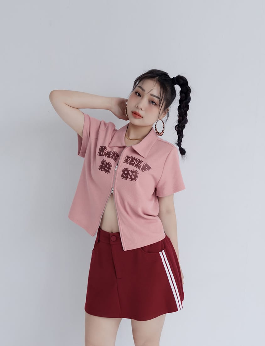 MUA! Double Zip Waffle Knit Plus Size Graphic Tee